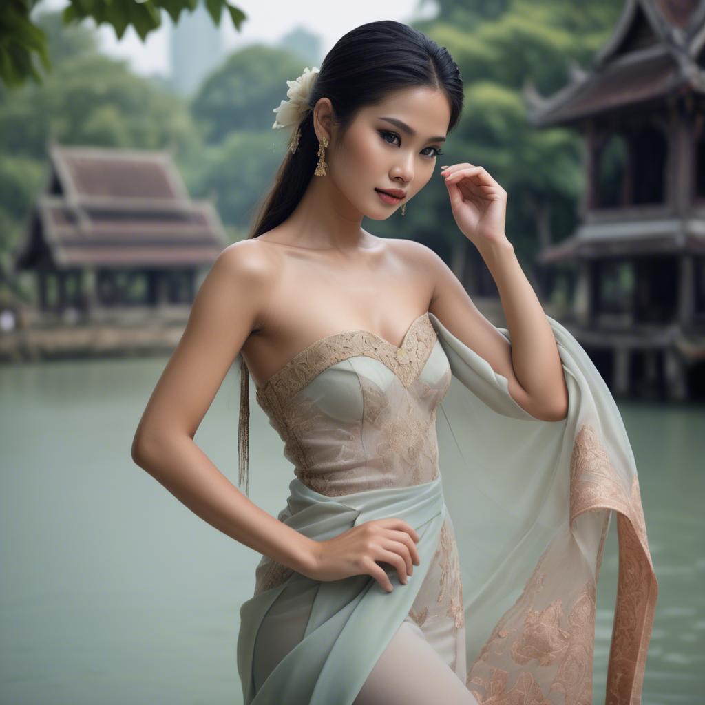 A stunning image of thai beauty in delicate flowing fabrics.