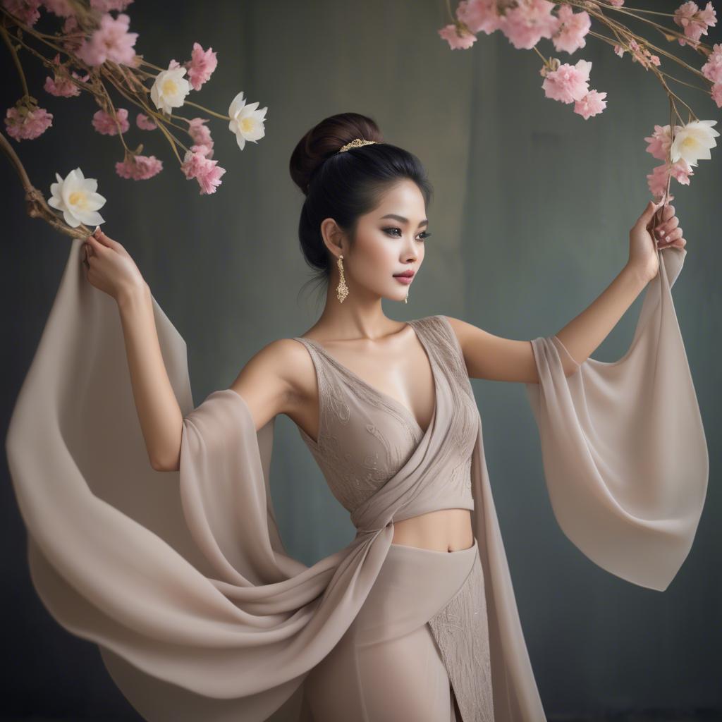 A stunning image of thai beauty in delicate flowing fabrics.