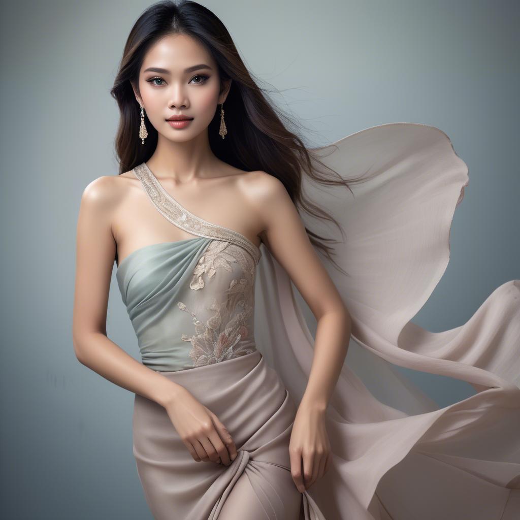A stunning image of thai beauty in delicate flowing fabrics.