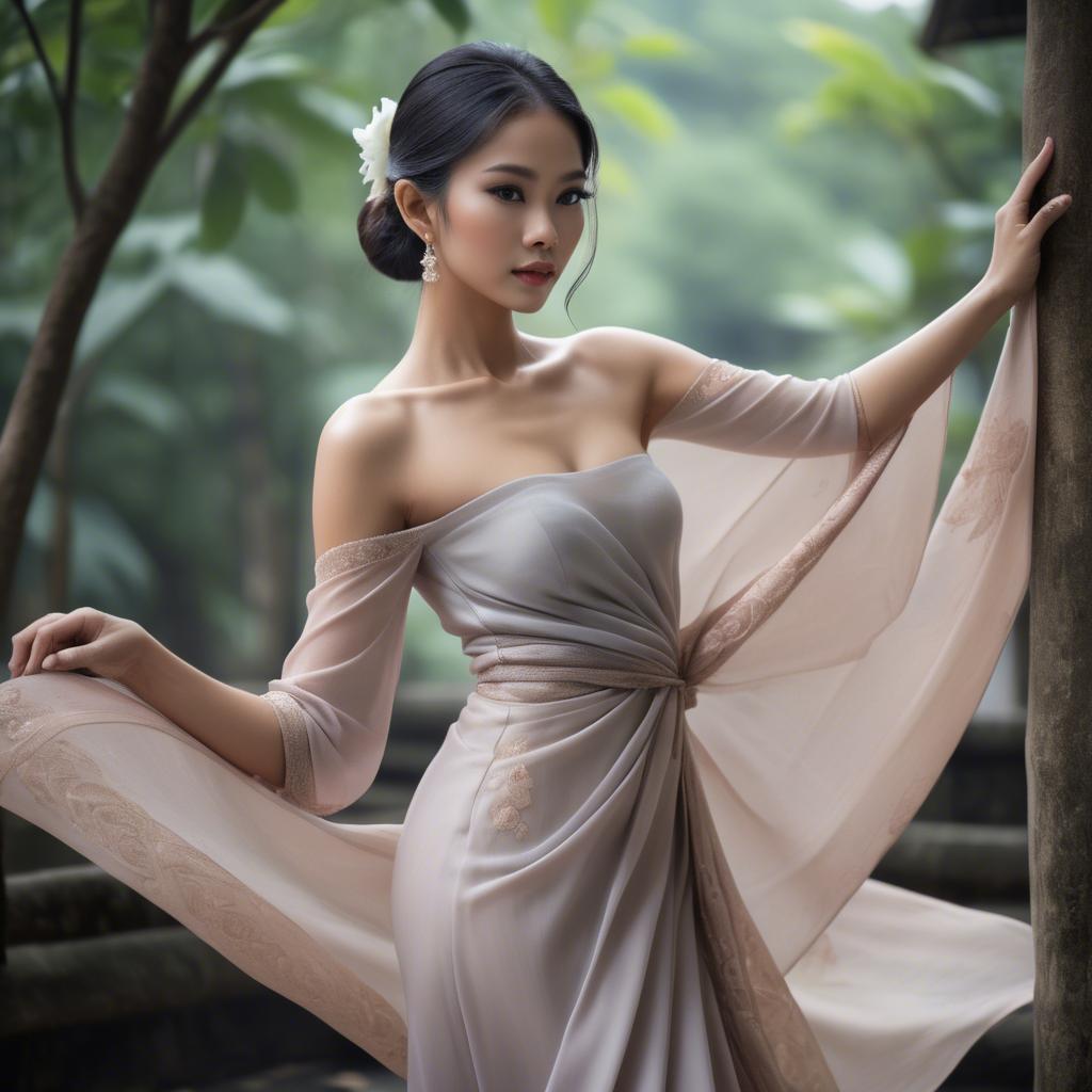 A stunning image of thai beauty in delicate flowing fabrics.