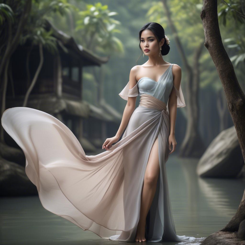 A stunning image of thai beauty in delicate flowing fabrics.