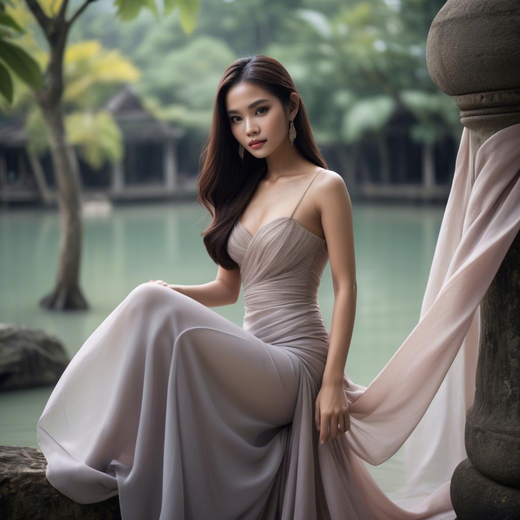 A stunning image of thai beauty in delicate flowing fabrics.