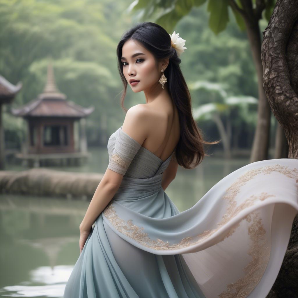 A stunning image of thai beauty in delicate flowing fabrics.