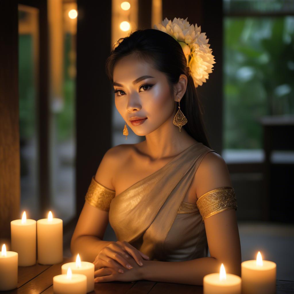 A stunning image of thai beauty in soft candlelight.