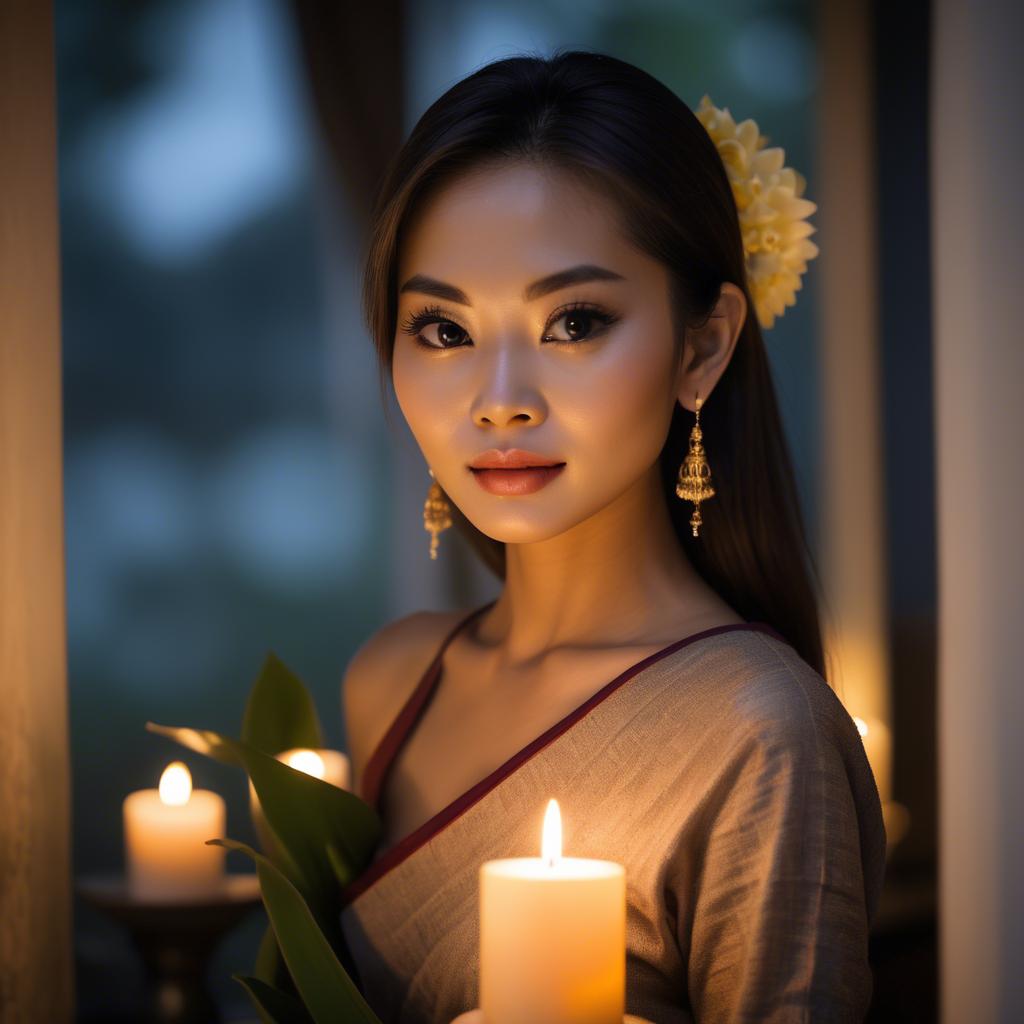 A stunning image of thai beauty in soft candlelight.