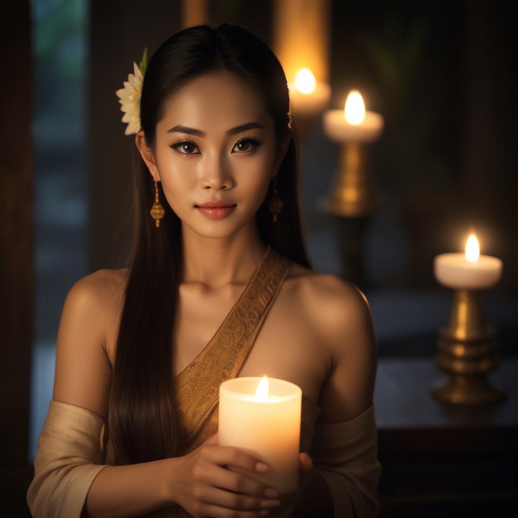 A stunning image of thai beauty in soft candlelight.