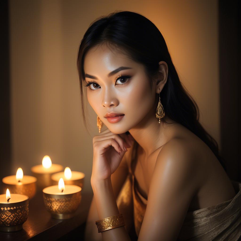 A stunning image of thai beauty in soft candlelight.