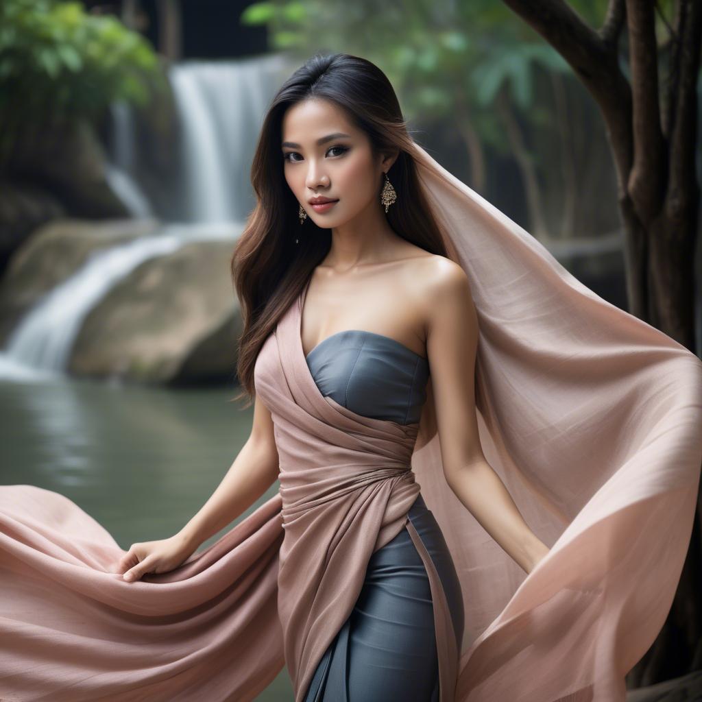 A stunning image of thai beauty with flowing fabrics.