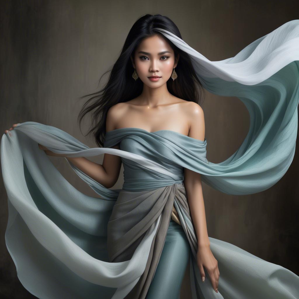 A stunning image of thai beauty with flowing fabrics.