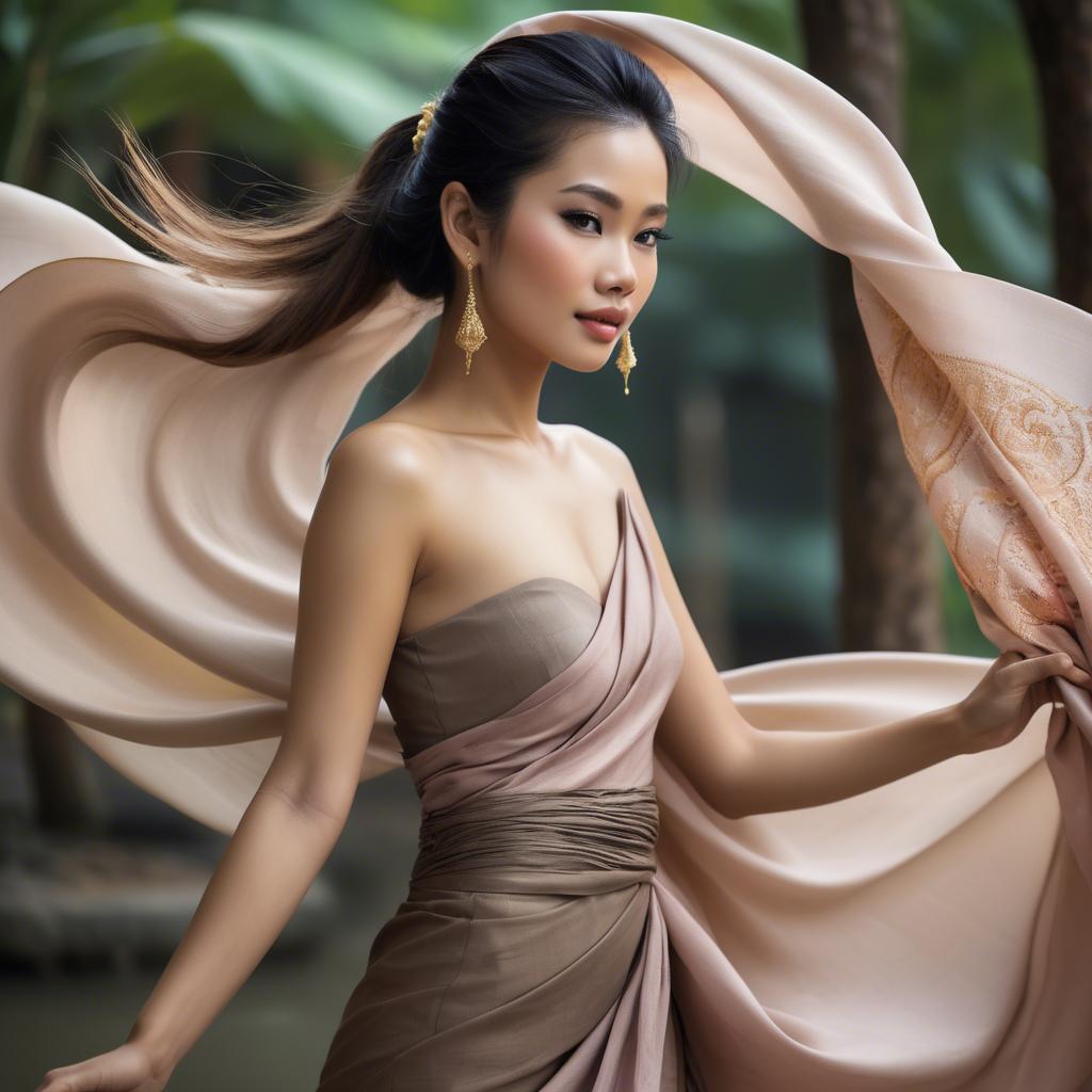 A stunning image of thai beauty with flowing fabrics.