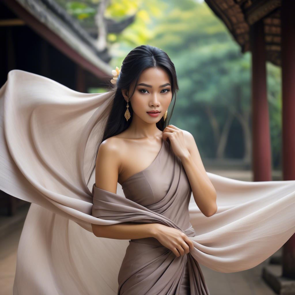 A stunning image of thai beauty with flowing fabrics.