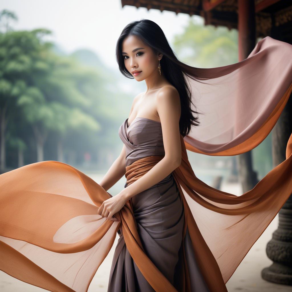 A stunning image of thai beauty with flowing fabrics.