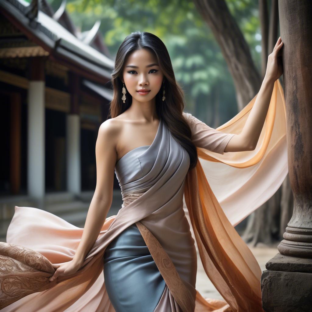 A stunning image of thai beauty with flowing fabrics.