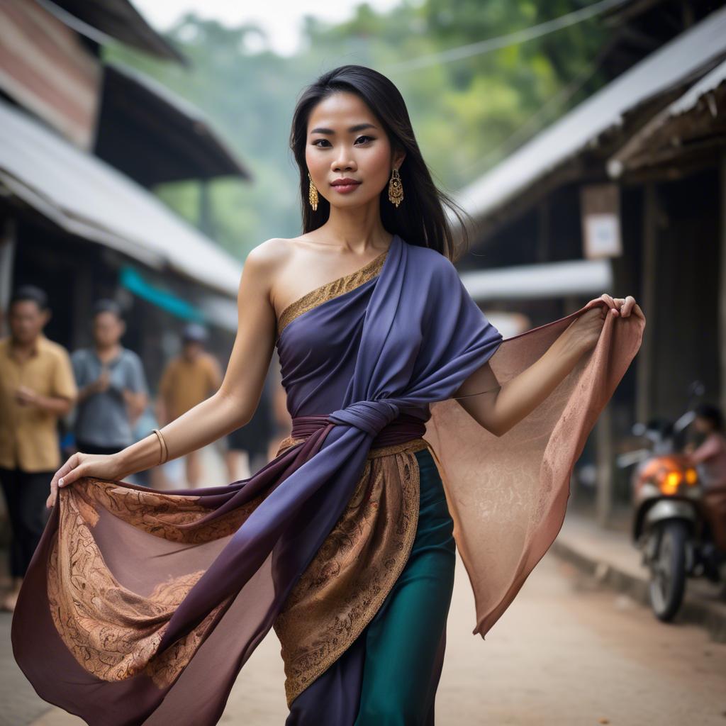 A stunning image of thai woman in flowing fabrics.