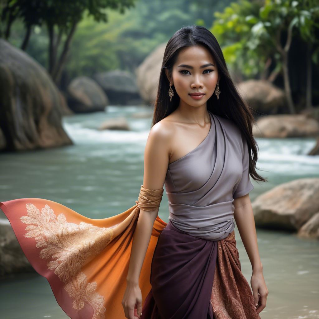 A stunning image of thai woman in flowing fabrics.
