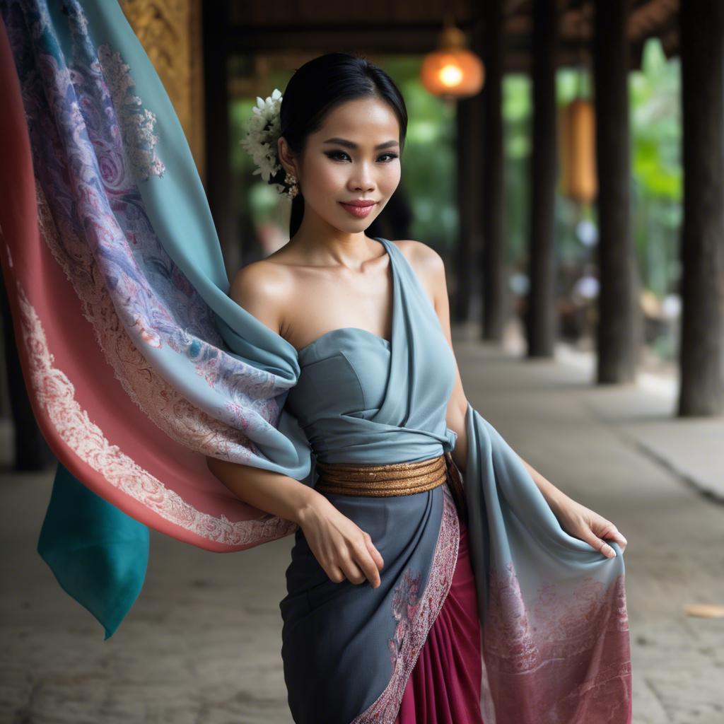 A stunning image of thai woman in flowing fabrics.