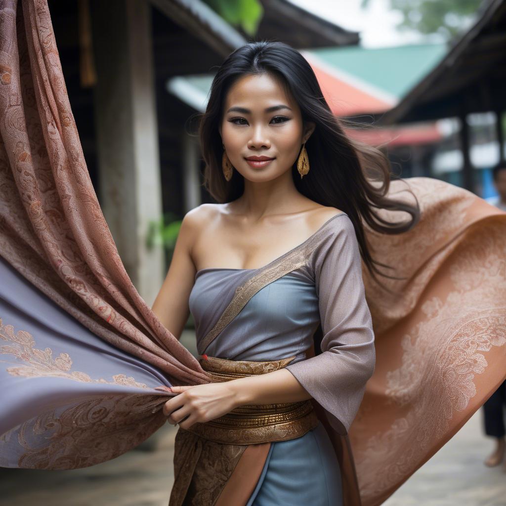 A stunning image of thai woman in flowing fabrics.
