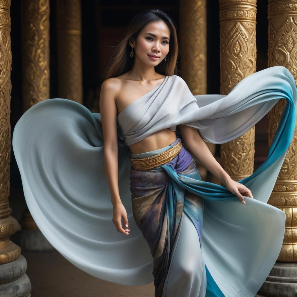 A stunning image of thai woman in flowing fabrics.