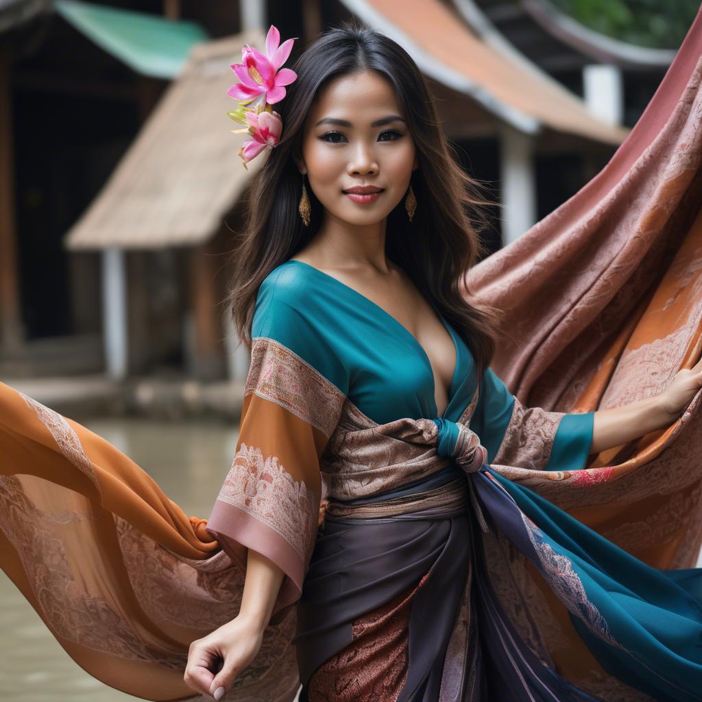 A stunning image of thai woman in flowing fabrics.