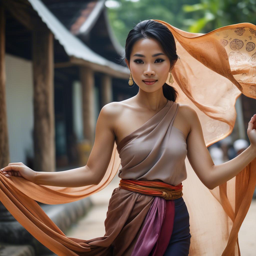 A stunning image of thai woman in flowing fabrics.