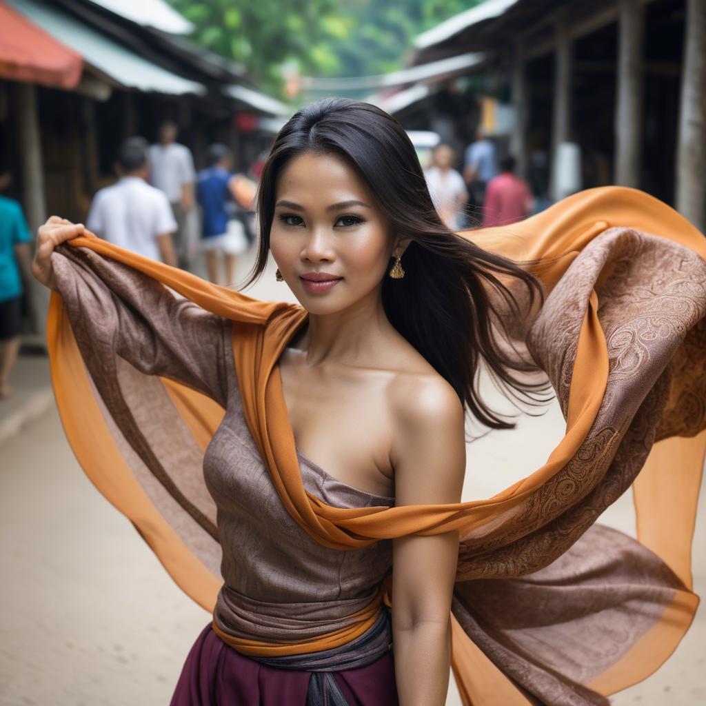 A stunning image of thai woman in flowing fabrics.