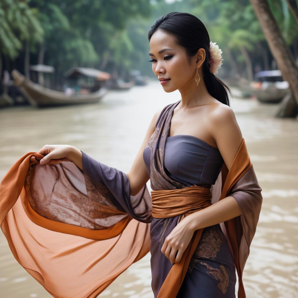 A stunning image of thai woman in flowing fabrics.
