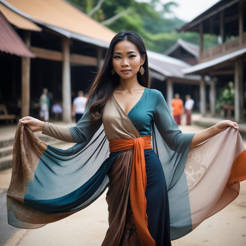 A stunning image of thai woman in flowing fabrics.