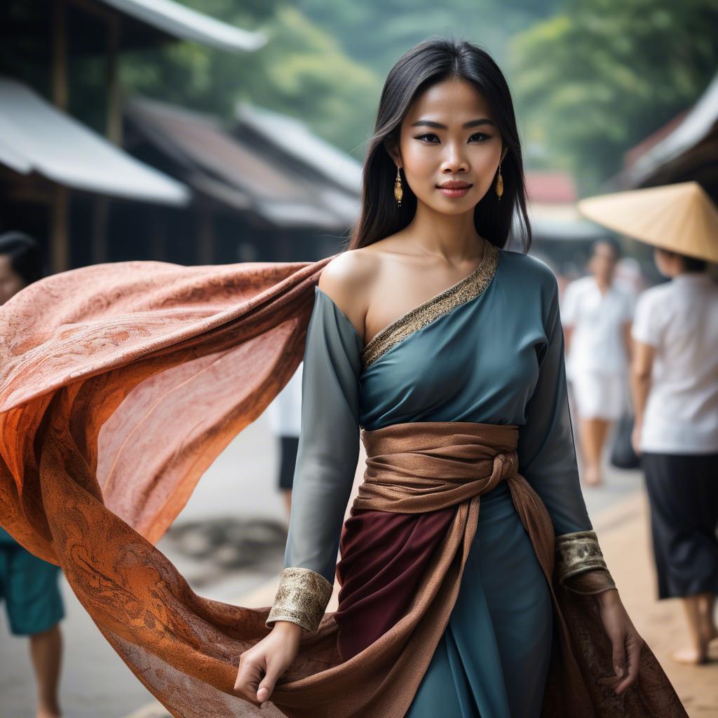 A stunning image of thai woman in flowing fabrics.