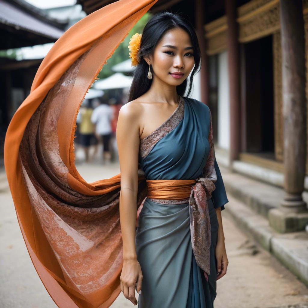A stunning image of thai woman in flowing fabrics.