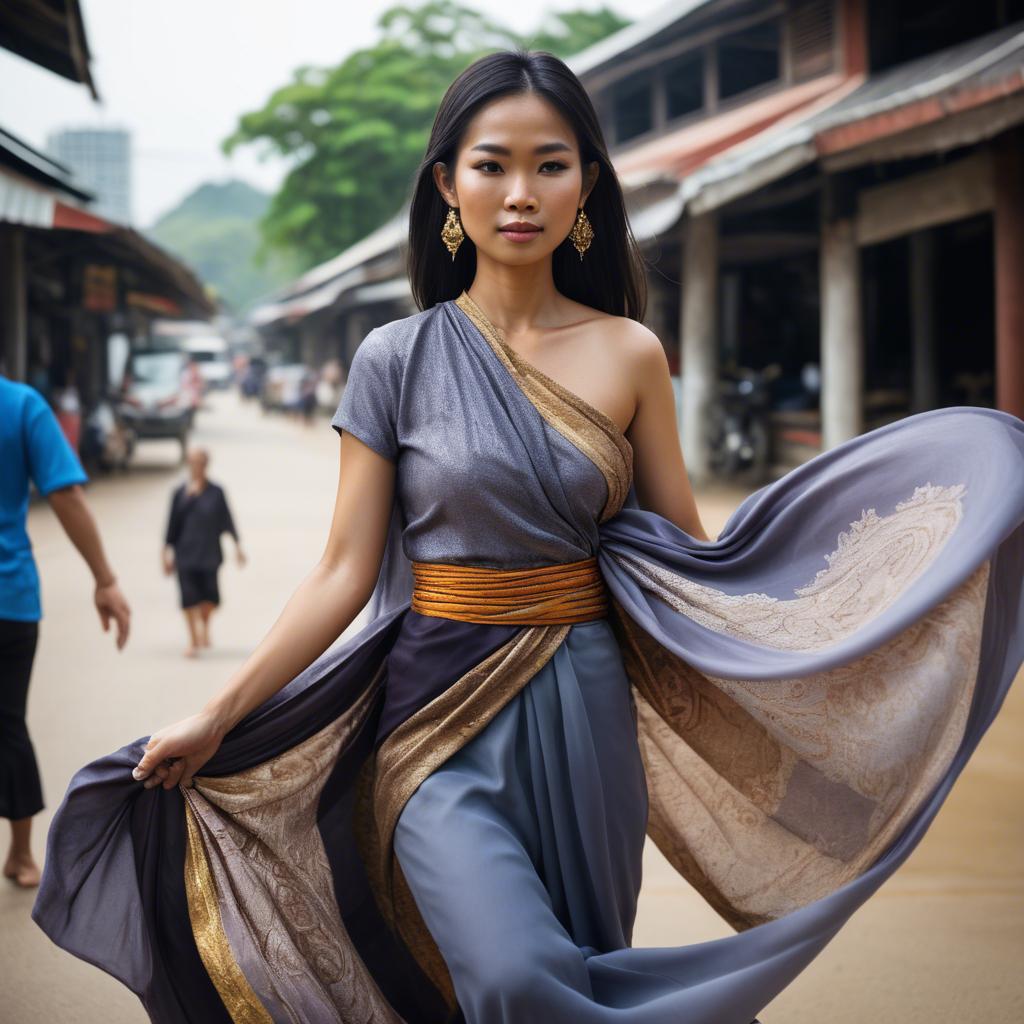 A stunning image of thai woman in flowing fabrics.