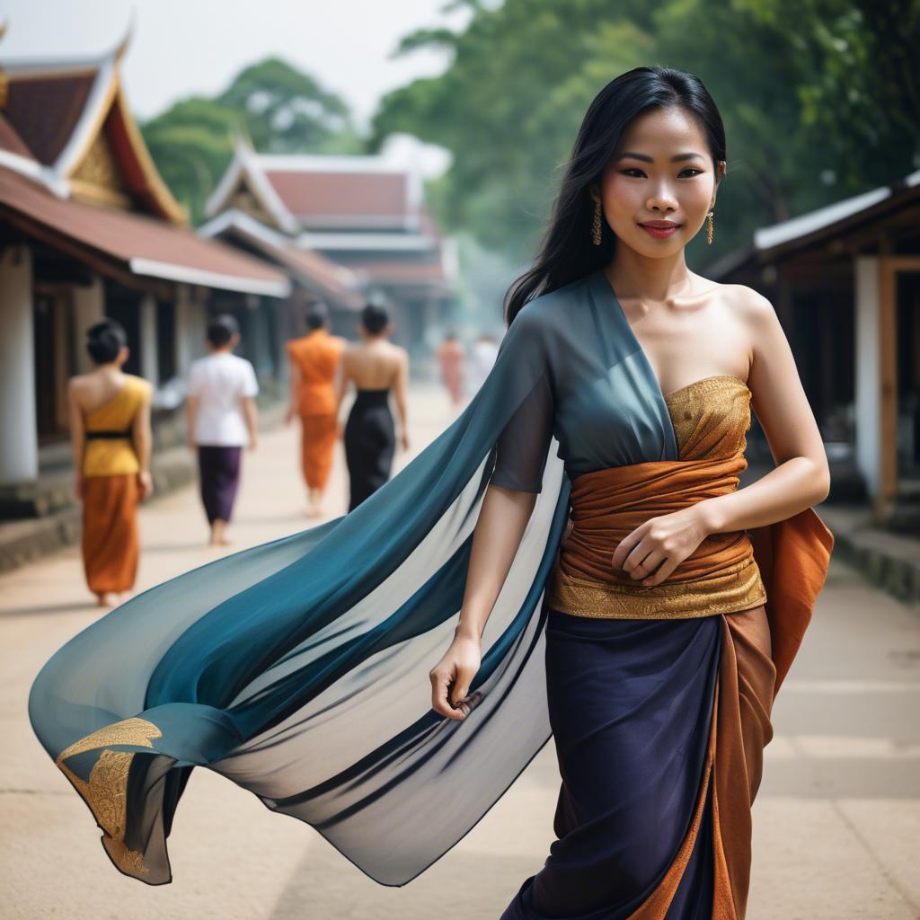 A stunning image of thai woman in flowing fabrics.