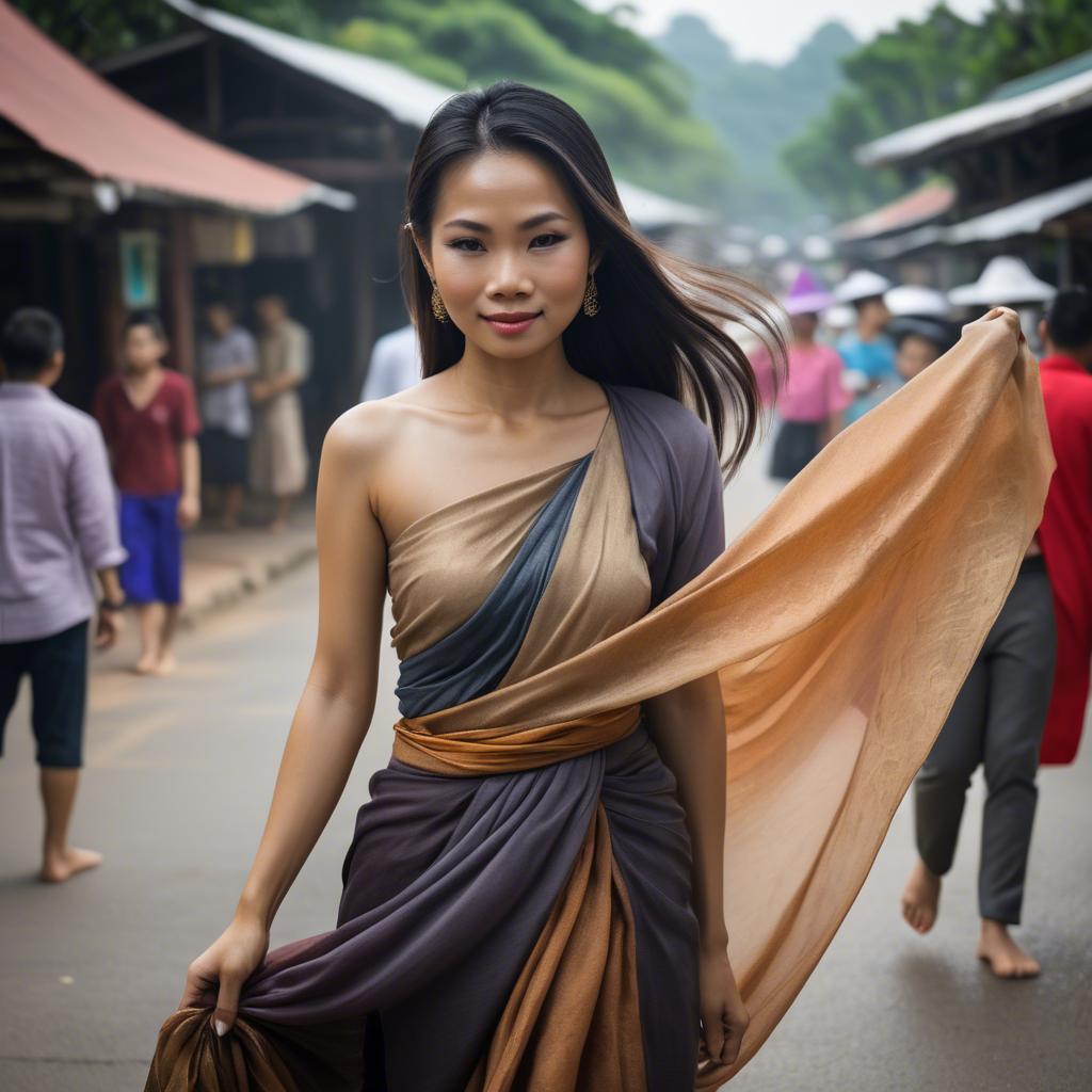 A stunning image of thai woman in flowing fabrics.
