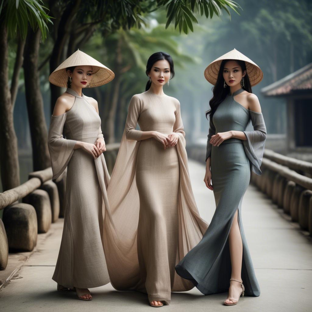 A stunning image of vietnamese elegance in flowing natural fabrics.