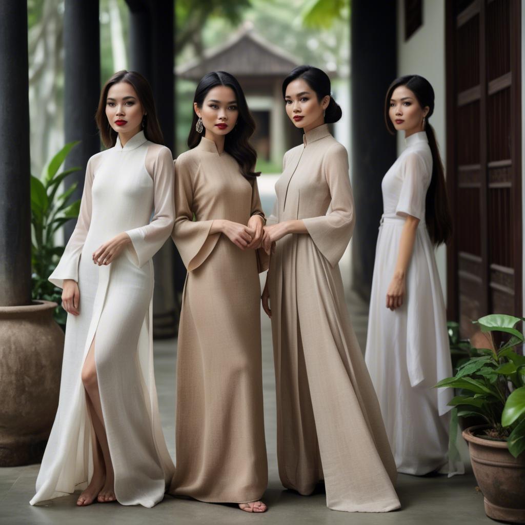 A stunning image of vietnamese elegance in flowing natural fabrics.