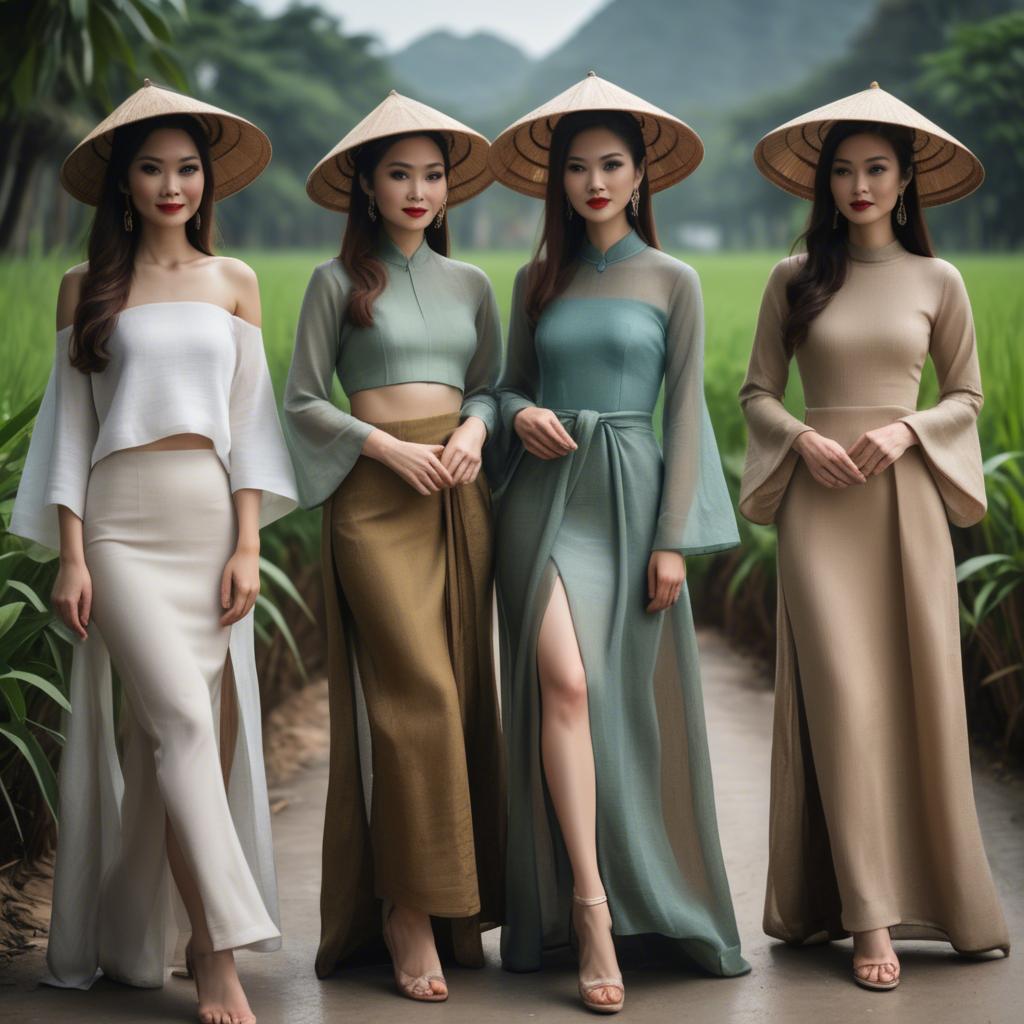 A stunning image of vietnamese elegance in flowing natural fabrics.