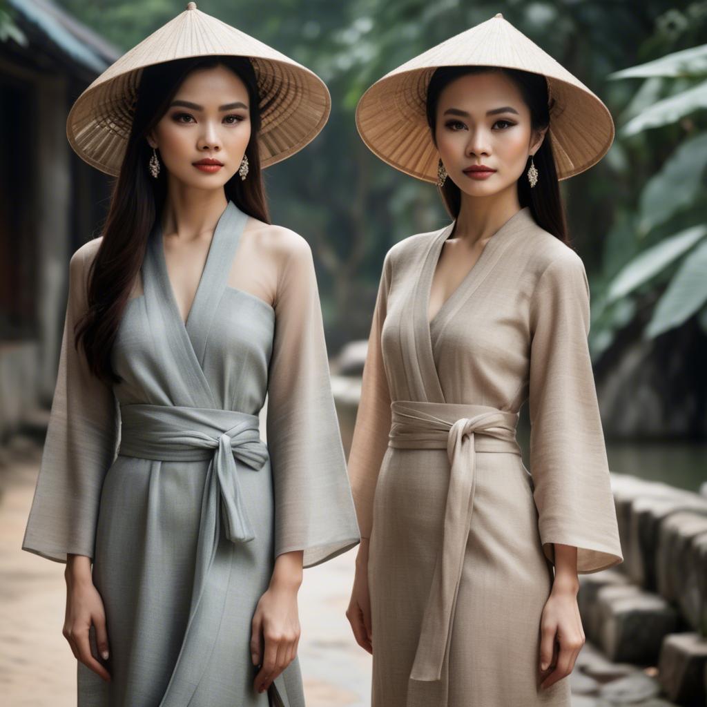 A stunning image of vietnamese elegance in flowing natural fabrics.