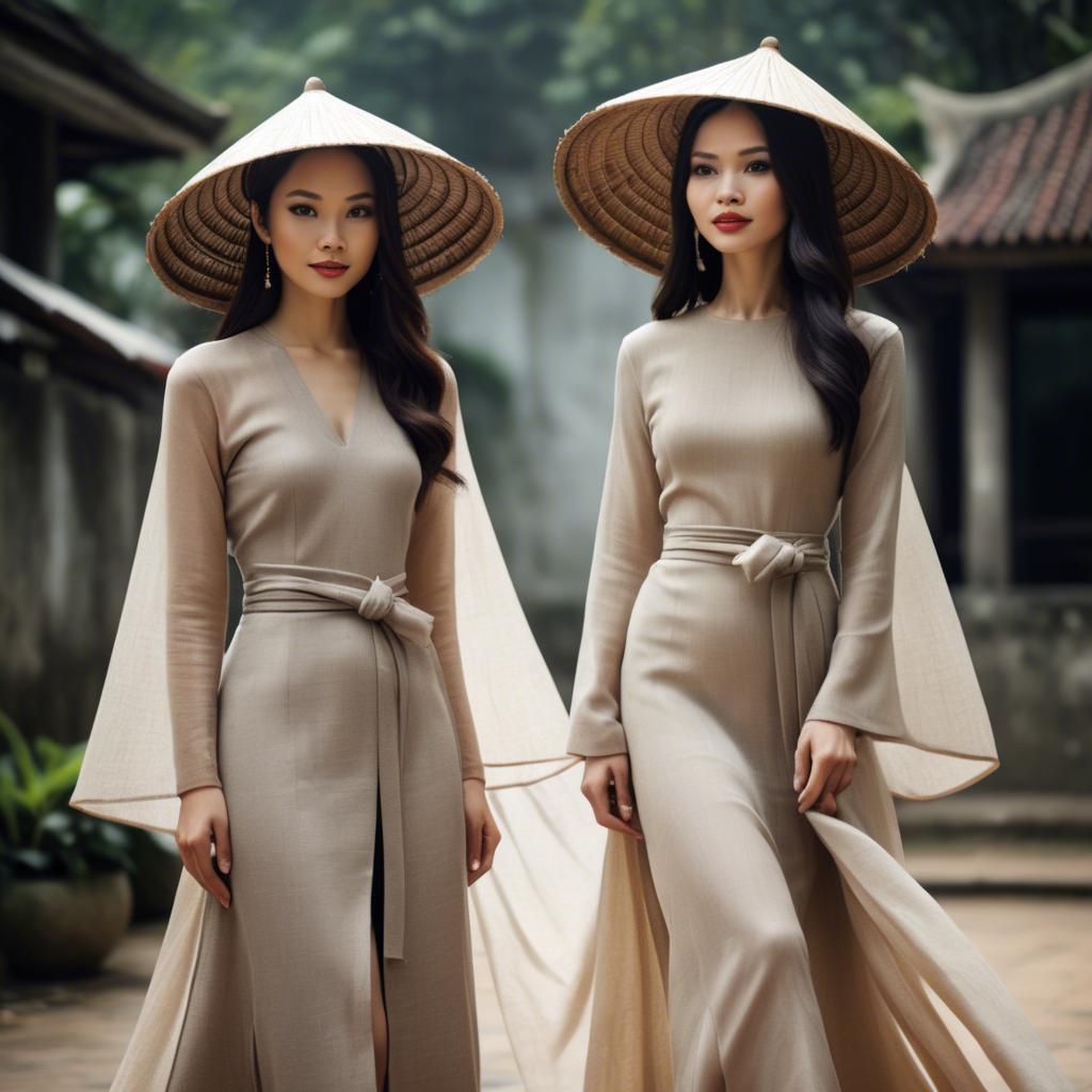 A stunning image of vietnamese elegance in flowing natural fabrics.