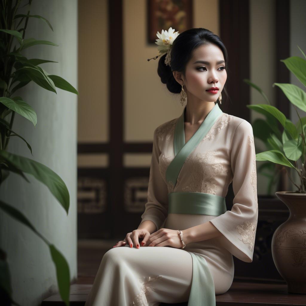 A stunning image of vietnamese elegance in soft lighting.