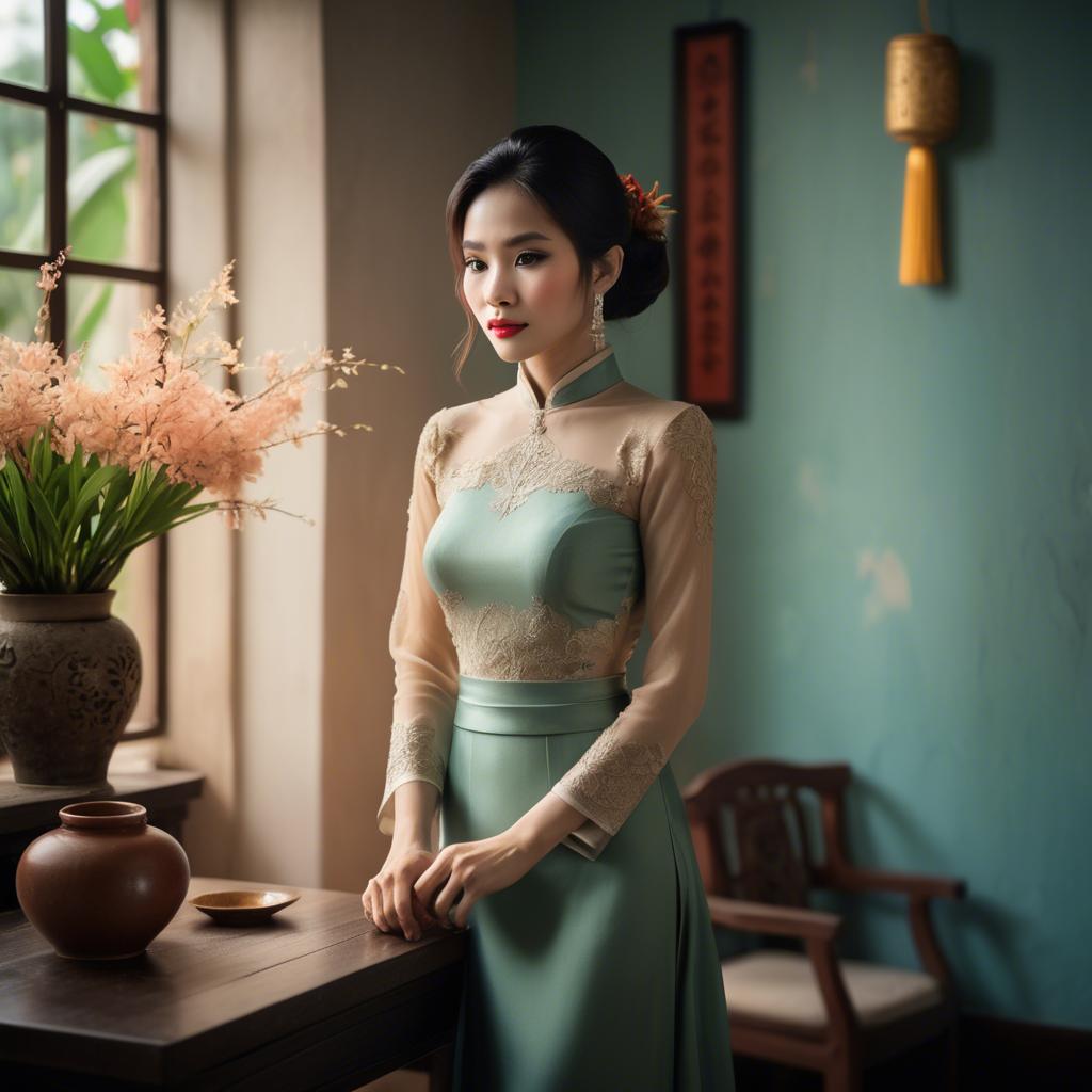 A stunning image of vietnamese elegance in soft lighting.