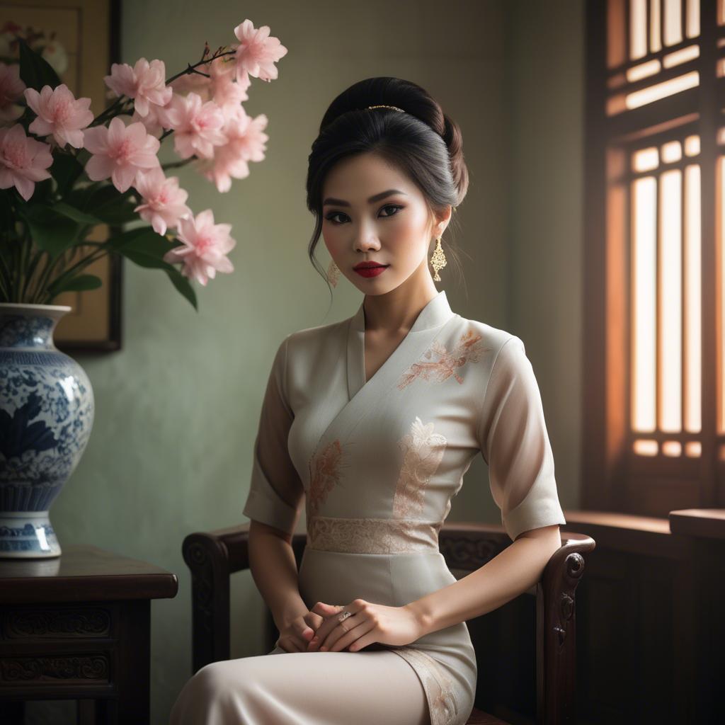 A stunning image of vietnamese elegance in soft lighting.