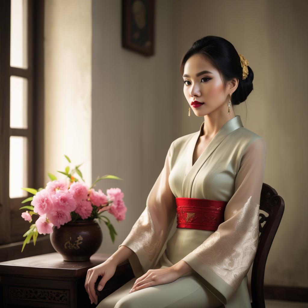 A stunning image of vietnamese elegance in soft lighting.