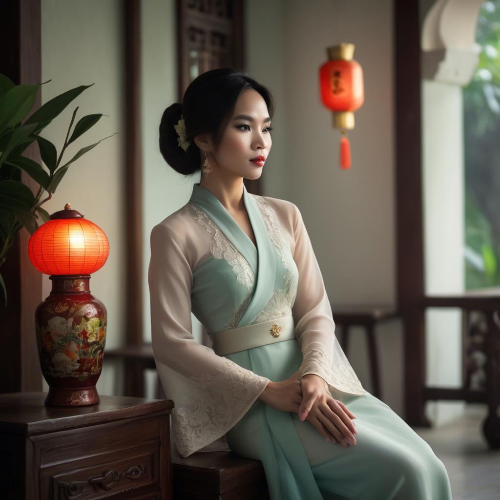 A stunning image of vietnamese elegance in soft lighting.