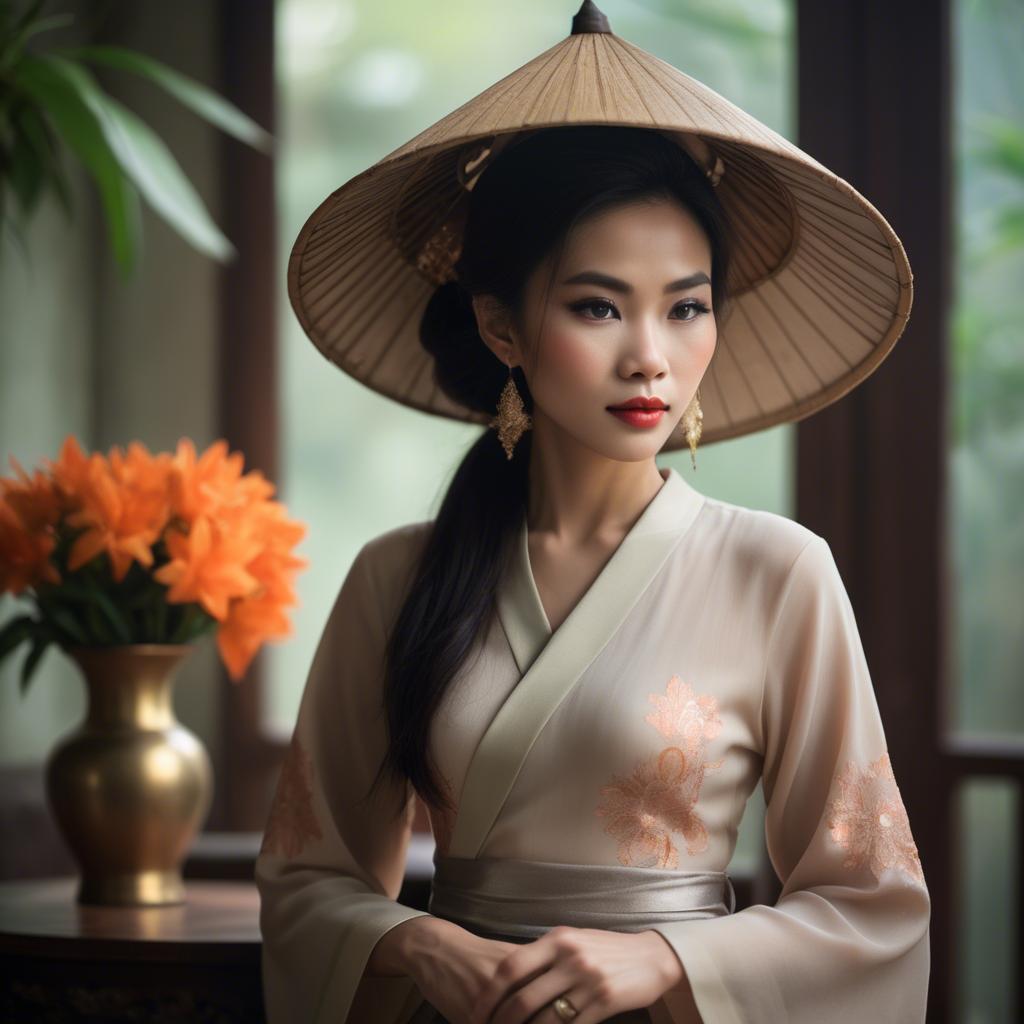 A stunning image of vietnamese elegance in soft lighting.