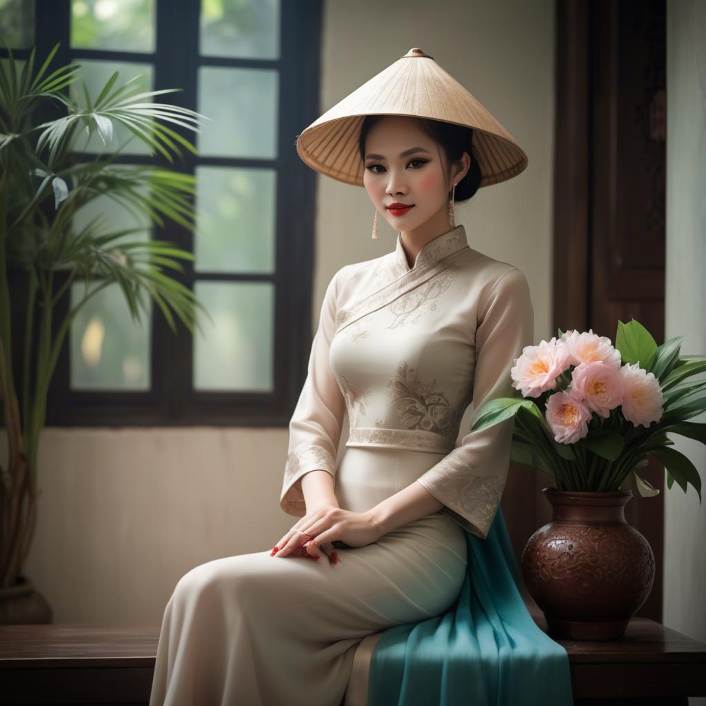 A stunning image of vietnamese elegance in soft lighting.