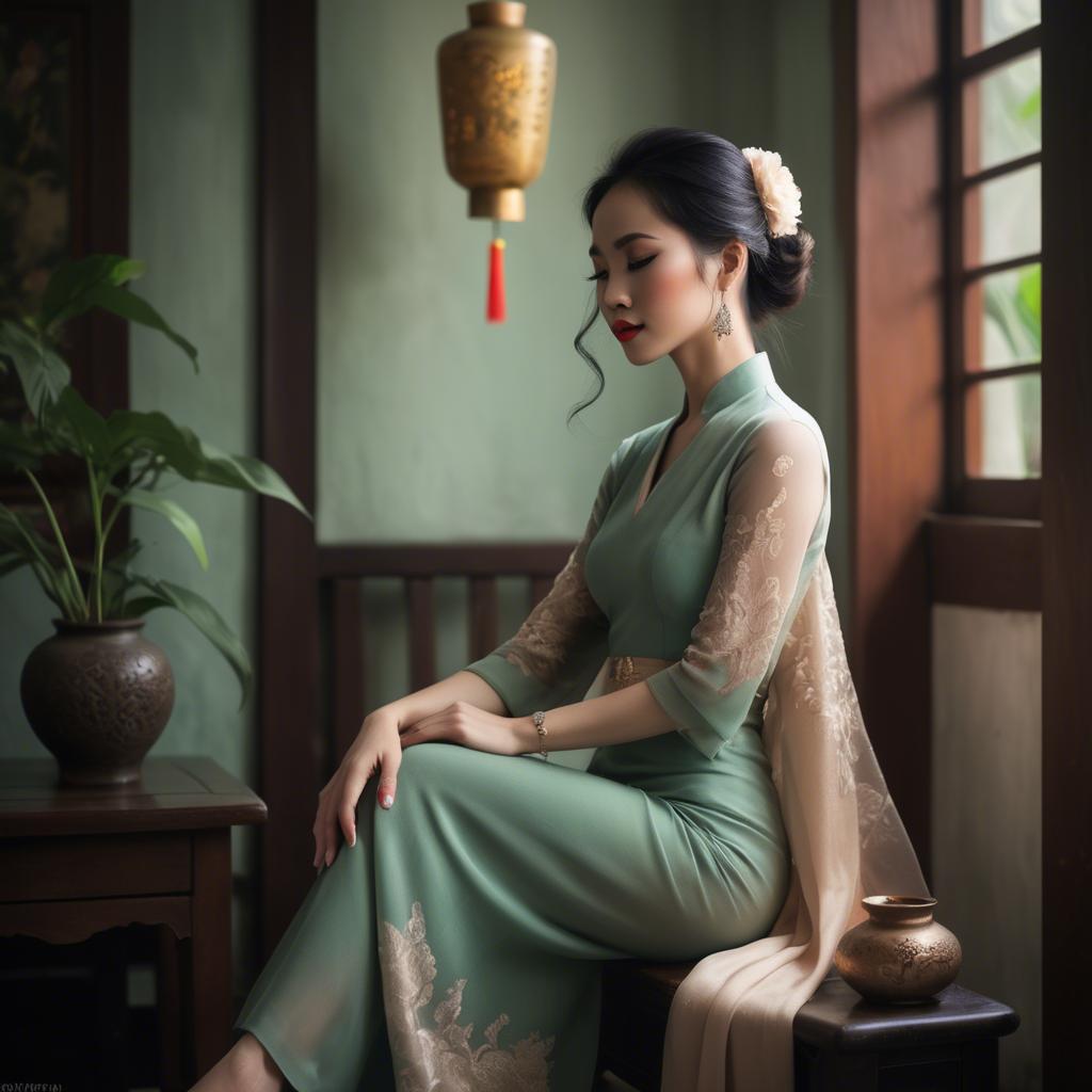 A stunning image of vietnamese elegance in soft lighting.