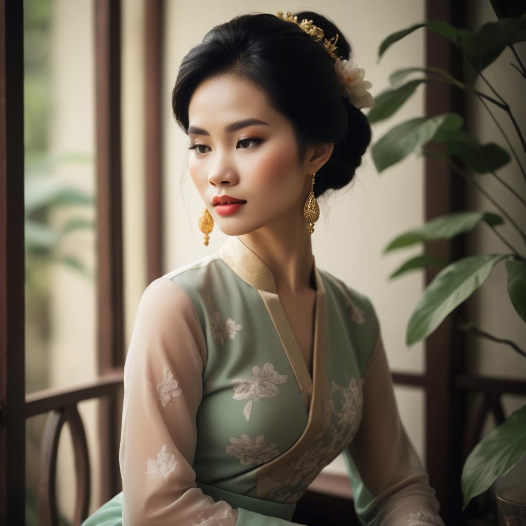 A stunning image of vietnamese elegance in soft lighting.