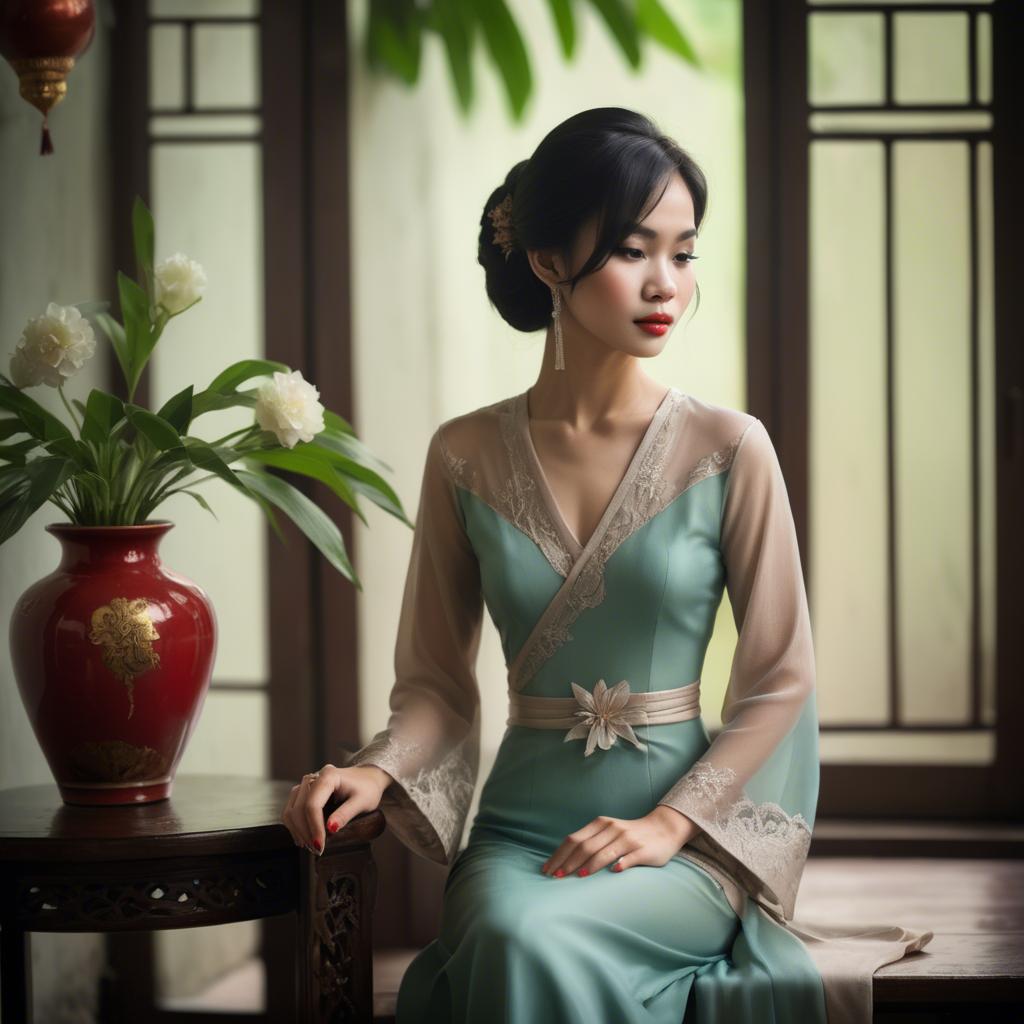 A stunning image of vietnamese elegance in soft lighting.