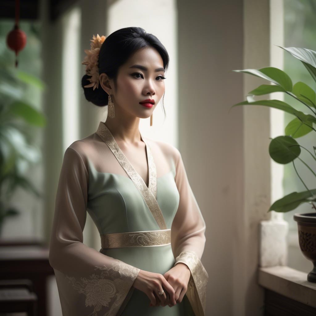 A stunning image of vietnamese elegance in soft lighting.