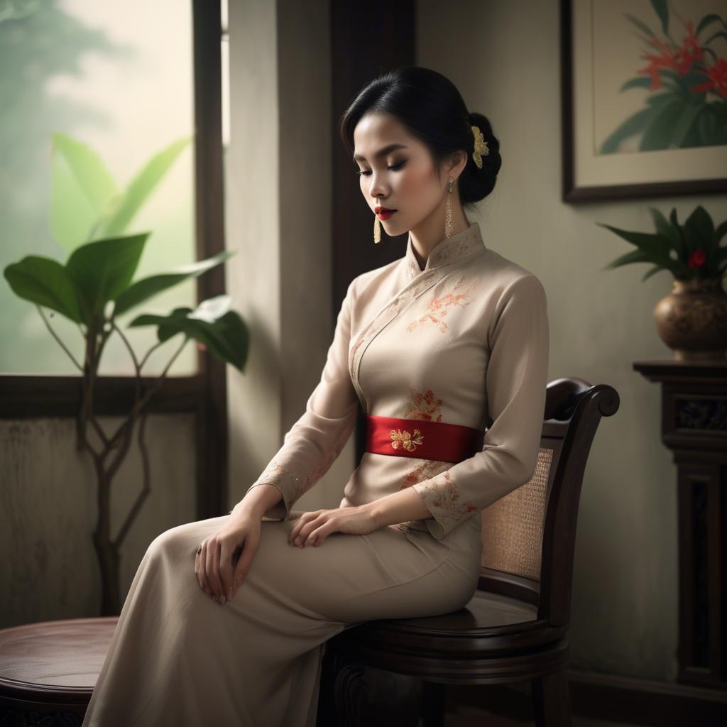 A stunning image of vietnamese elegance in soft lighting.
