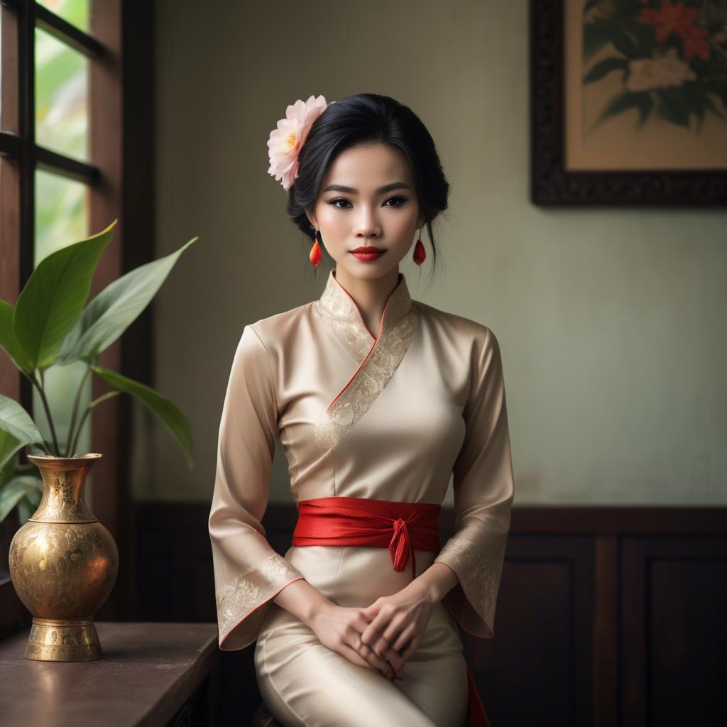 A stunning image of vietnamese elegance in soft lighting.